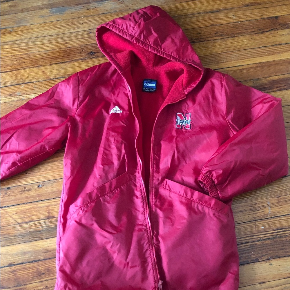 adidas Red Hooded Fleece-Lined Jacket with Embroidered Logo